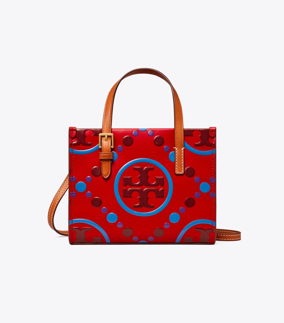 Women's Tory Burch Mini T Monogram Contrast Embossed Square Tote Bags Red | IAGZPM-058 - Tory Burch Outlet Sale