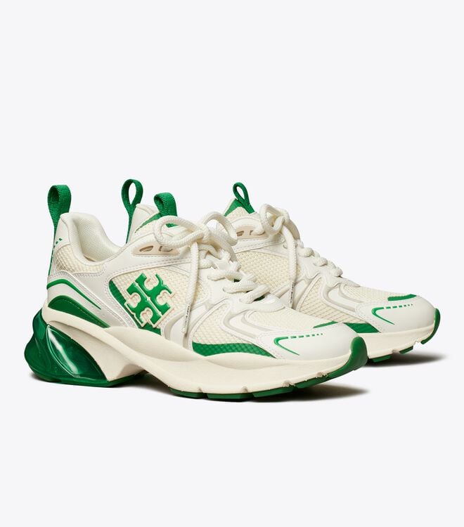 Women's Tory Burch Good Luck Tech Sneakers White / Green | KWFUIZ-256 - Tory Burch Outlet Sale