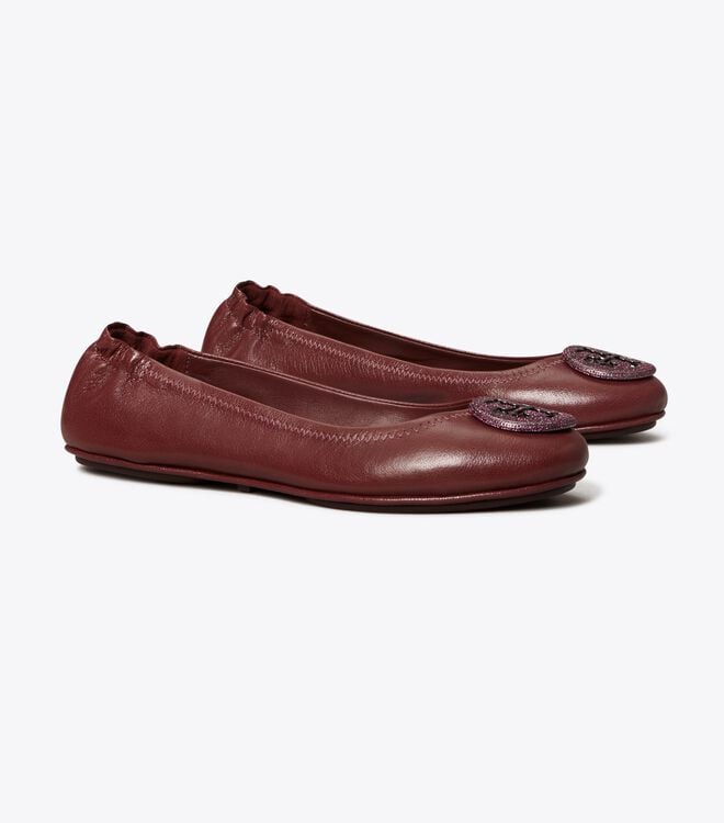 Women's Tory Burch Minnie Travel Ballet Flats Claret | YWFPTX-537 - Tory Burch Outlet Sale
