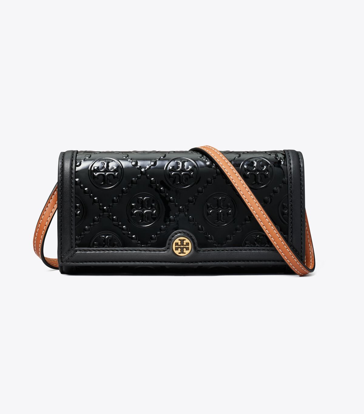 Women's Tory Burch T Monogram Patent Embossed Crossbody Bags Black | GKRYUI-168 - Tory Burch Outlet Sale