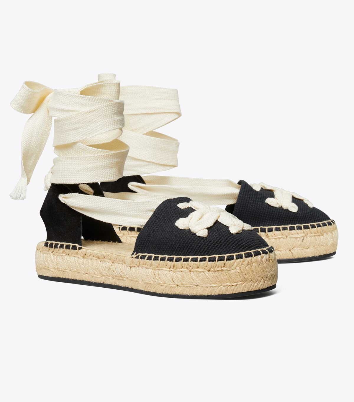 Women's Tory Burch Ribbon Espadrille Black / Beige | CVAOXP-037 - Tory Burch Outlet Sale