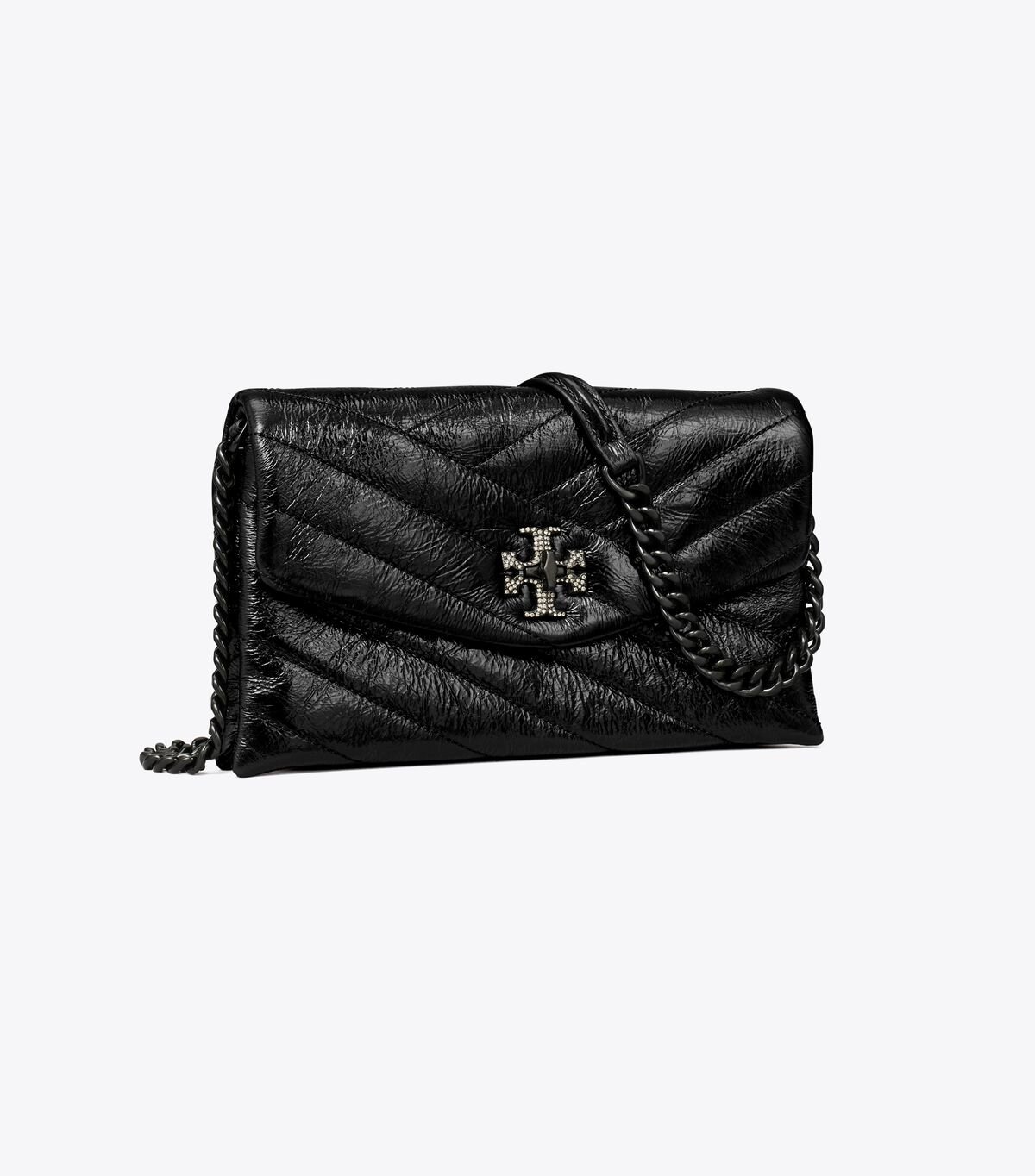 Women's Tory Burch Kira Chevron Metallic Pave Logo Chain Crossbody Bags Black | GFSHCK-406 - Tory Burch Outlet Sale