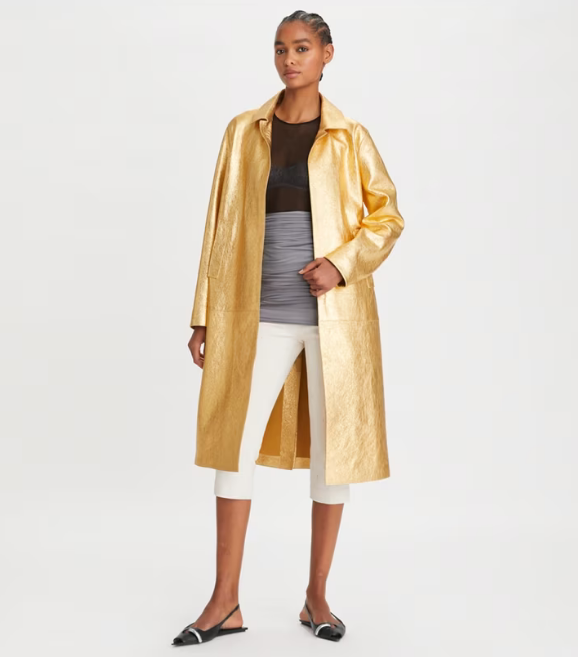 Women's Tory Burch Metallic Leather Coats Gold | UWTPRK-234 - Tory Burch Outlet Sale