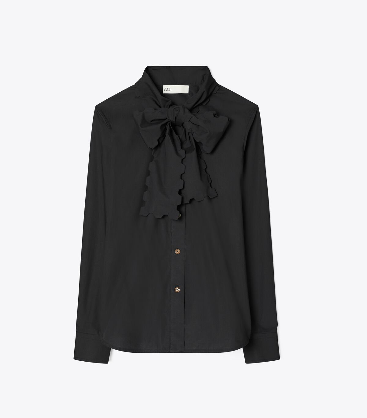 Women's Tory Burch Scalloped Poplin Bow Shirts Black | WEMGKN-734 - Tory Burch Outlet Sale
