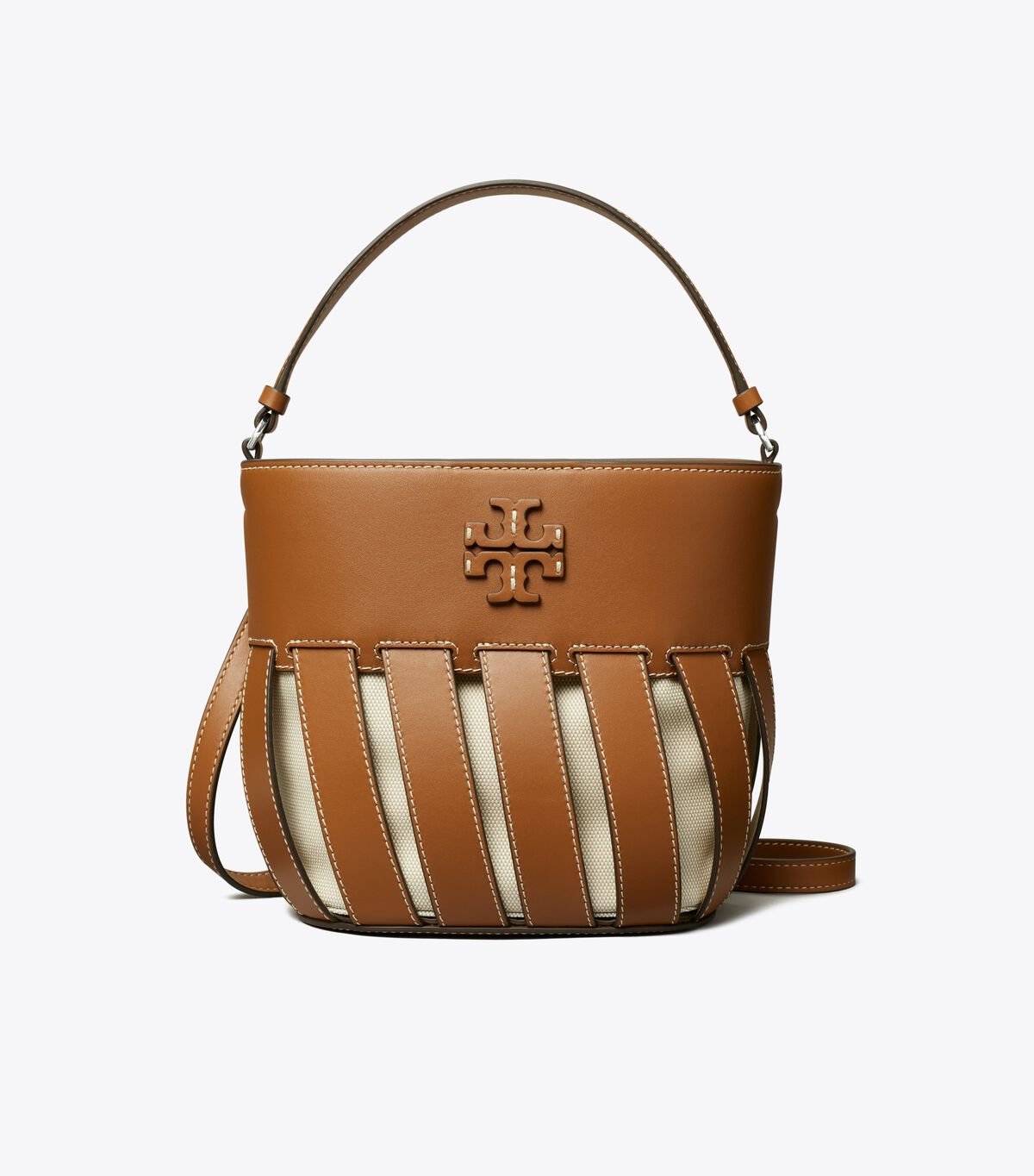 Women's Tory Burch Small Mcgraw Stripe Die-cut Bucket Bags Brown | GCHDWI-405 - Tory Burch Outlet Sale