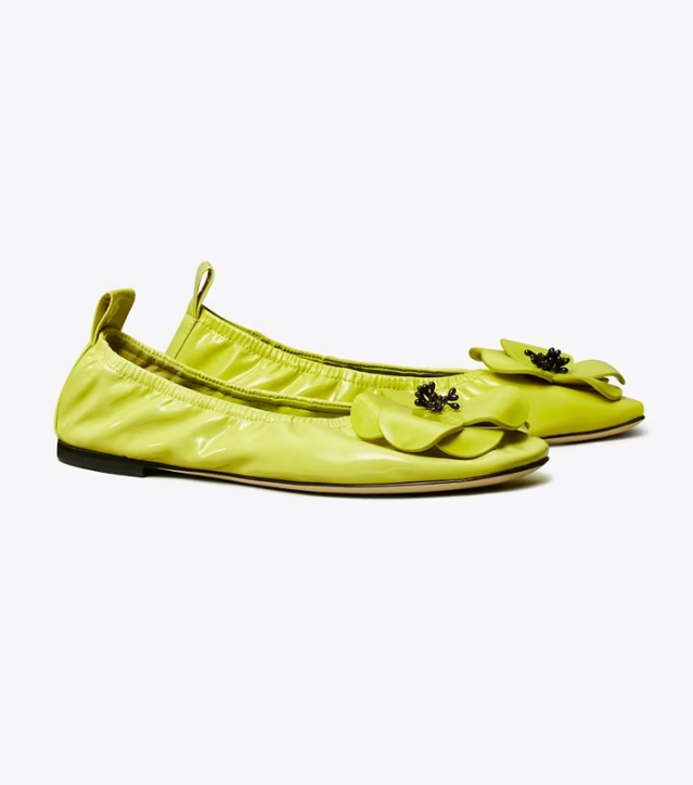 Women's Tory Burch Flower Flat Shoes Green | YDCNLZ-298 - Tory Burch Outlet Sale