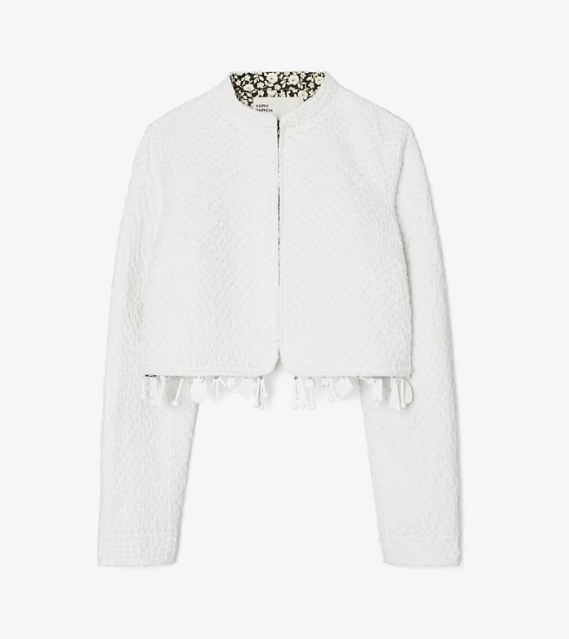 Women's Tory Burch Cotton Tweed Cropped Jackets White | BALKNJ-590 - Tory Burch Outlet Sale