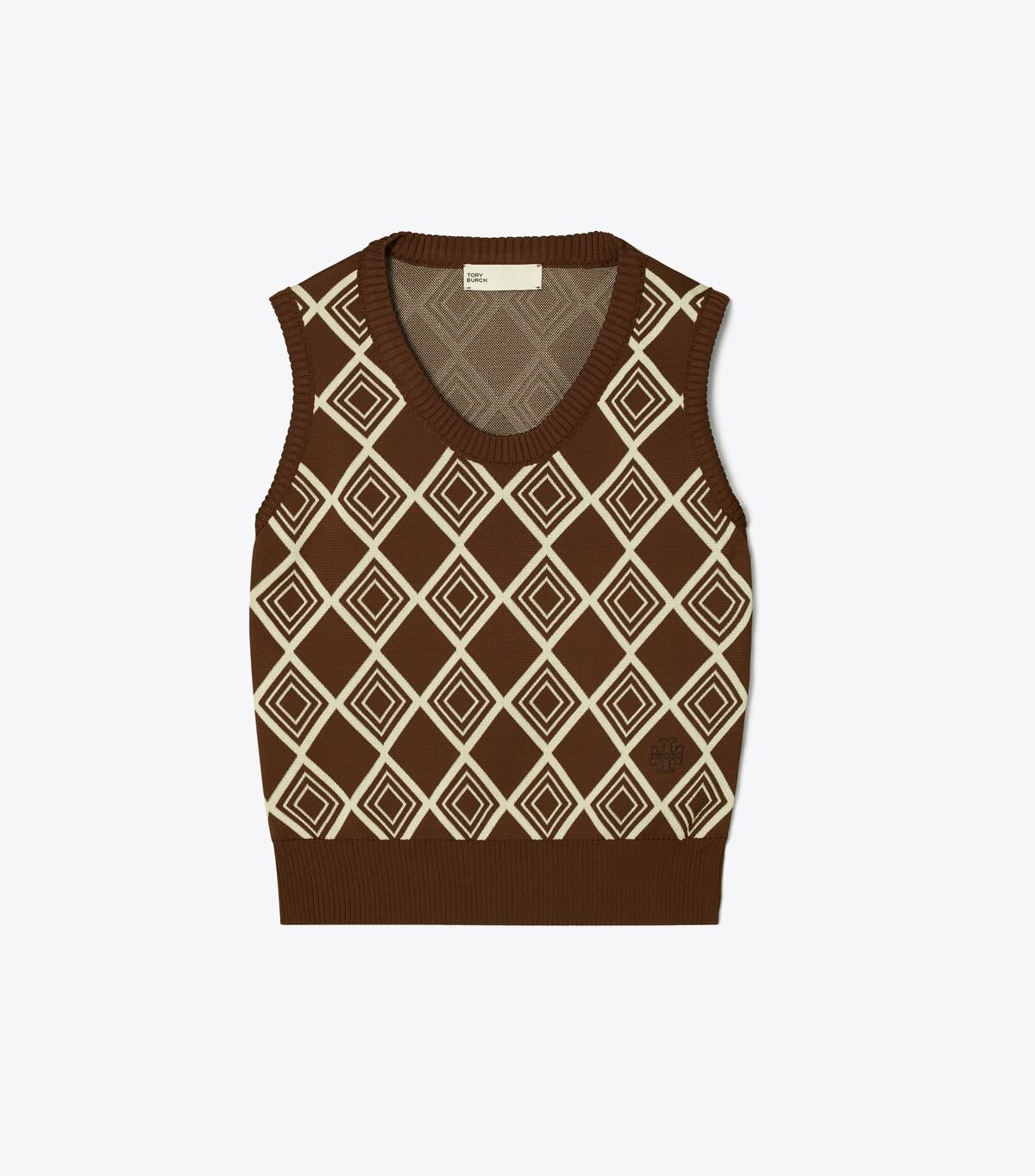 Women's Tory Burch Diamond Jacquard Vest Chocolate | REJCGD-526 - Tory Burch Outlet Sale