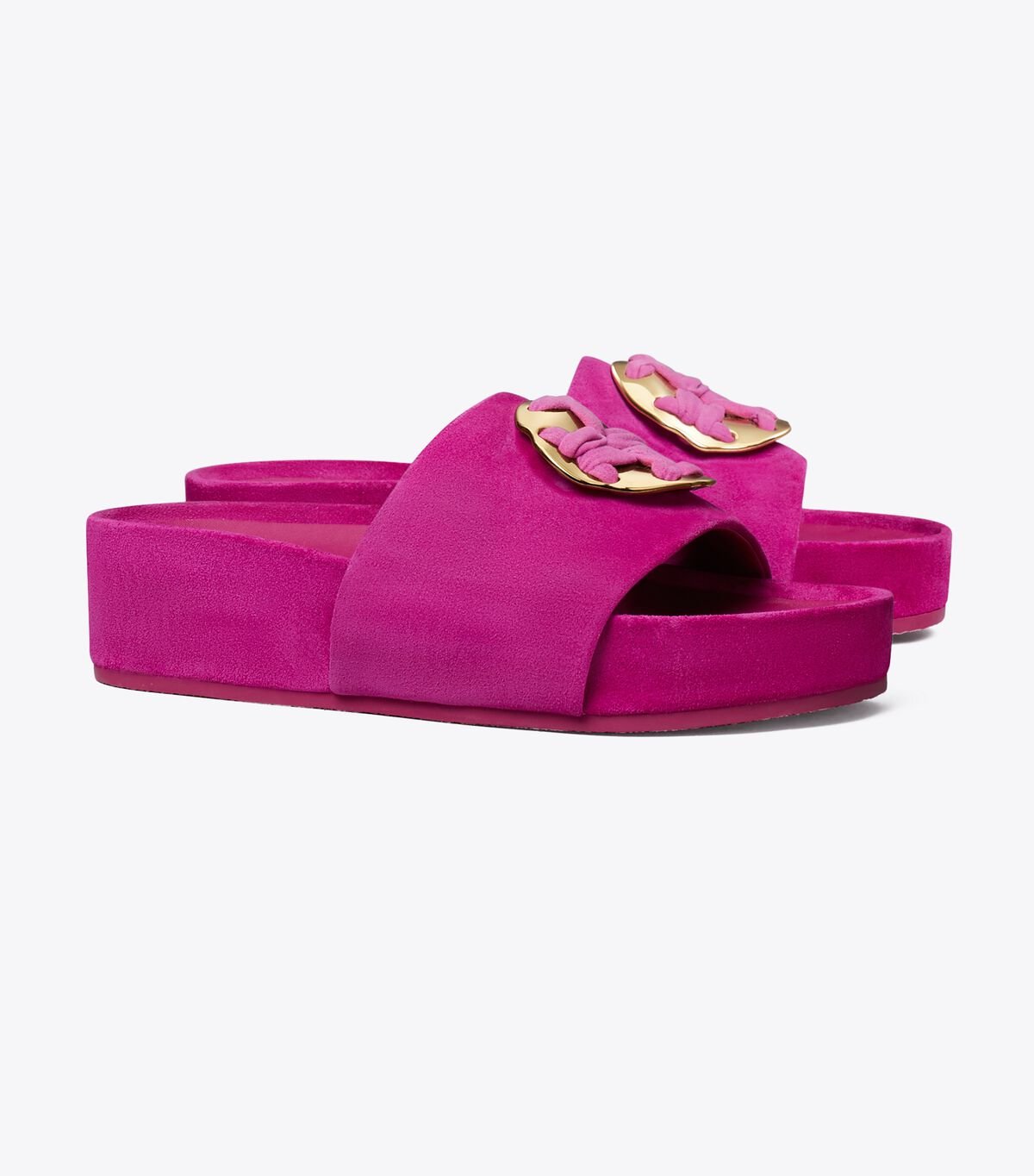 Women's Tory Burch Woven Double T Slides Fuchsia | DESRZT-940 - Tory Burch Outlet Sale