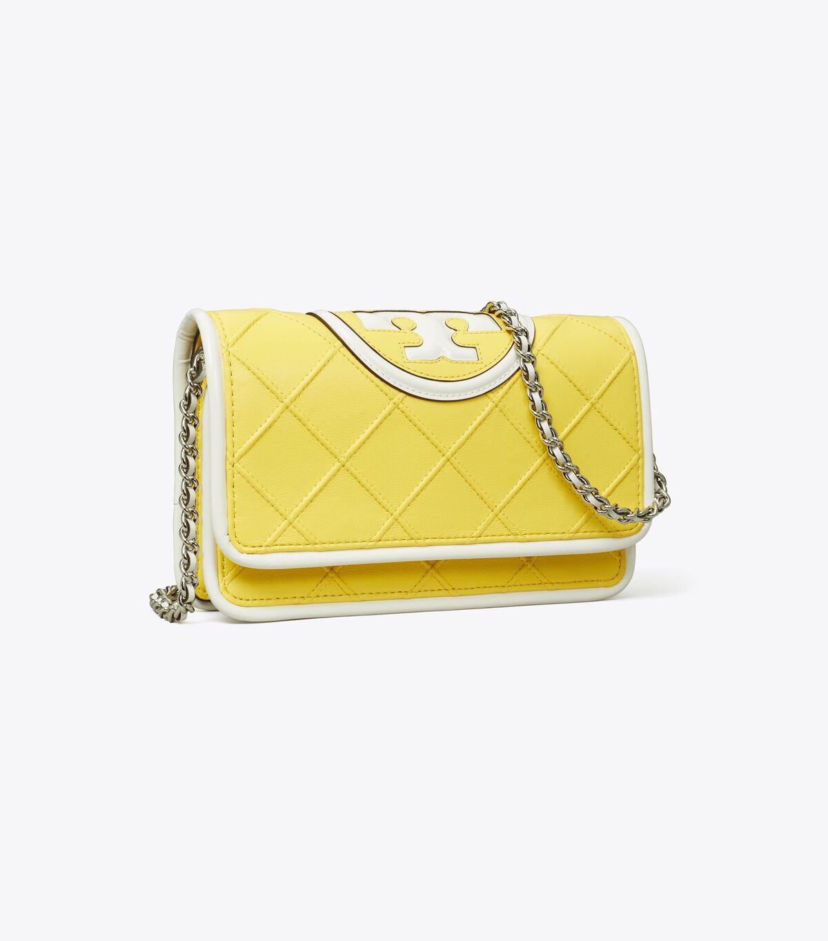 Women's Tory Burch Fleming Soft Patent Border Chain Crossbody Bags Lemon | YACUPD-715 - Tory Burch Outlet Sale