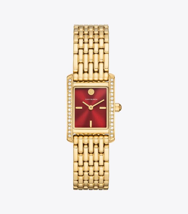 Women's Tory Burch Eleanor Mini Stainless Steel Watches Red / Gold | PUXESF-290 - Tory Burch Outlet Sale