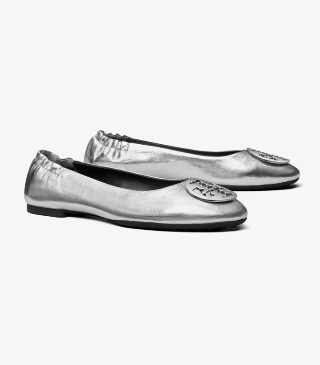 Women's Tory Burch Claire Flat Shoes Silver | WIJYPN-954 - Tory Burch Outlet Sale