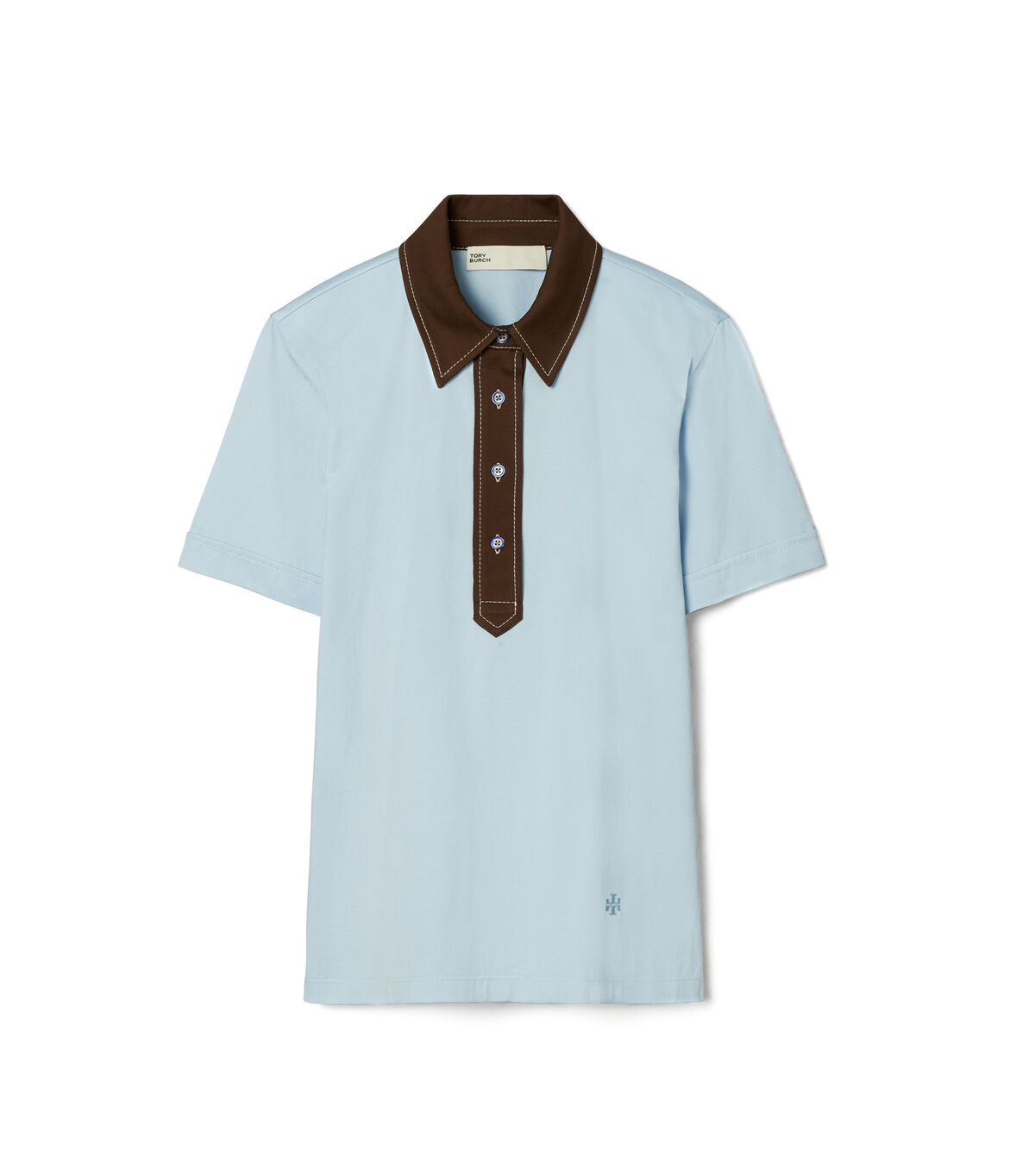 Women's Tory Burch Pick Stitch Contrast Collar Shirts Light Blue | WZOJUY-391 - Tory Burch Outlet Sale