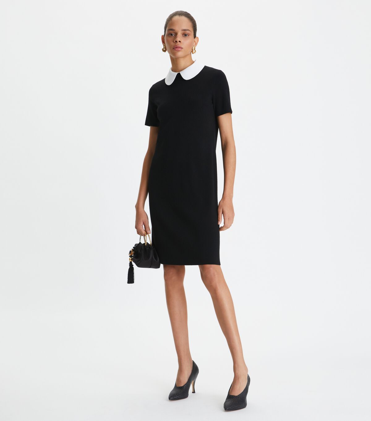 Women's Tory Burch Poplin Collar Sweater Dress Black | DNXLCH-356 - Tory Burch Outlet Sale