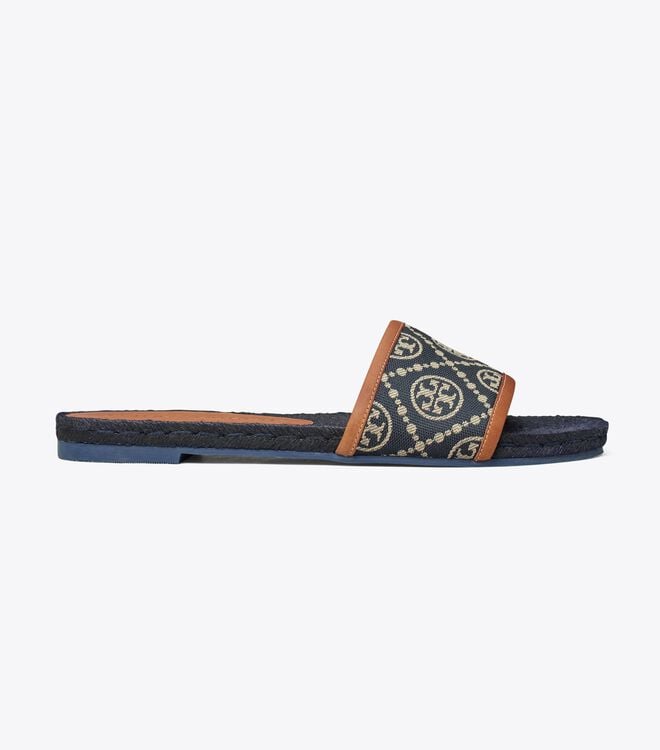Women's Tory Burch T Monogram Espadrille Slides Navy | IPBNCX-098 - Tory Burch Outlet Sale