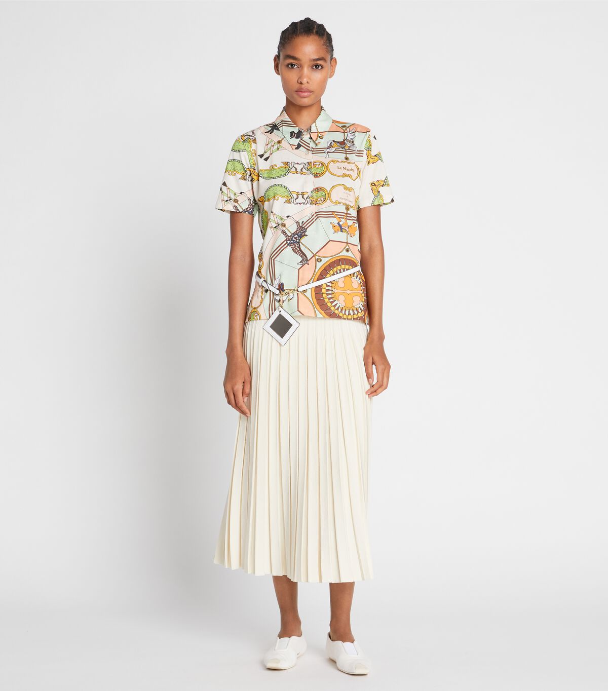 Women's Tory Burch Mercerized Cotton Printed Polo Shirts Cream | ALCEVZ-287 - Tory Burch Outlet Sale