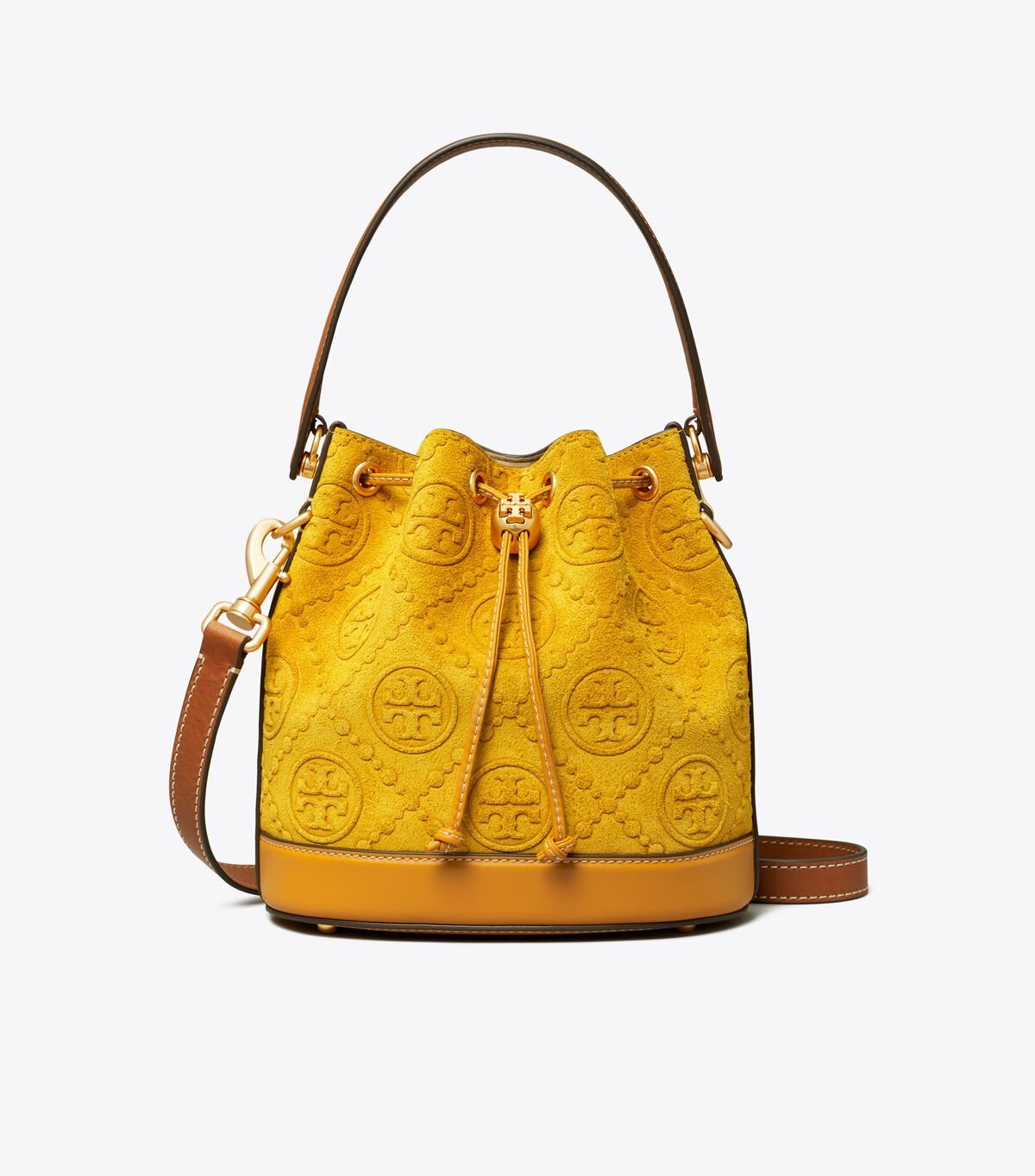 Women's Tory Burch T Monogram Suede Embossed Bucket Bags Yellow | EAWZMU-823 - Tory Burch Outlet Sale