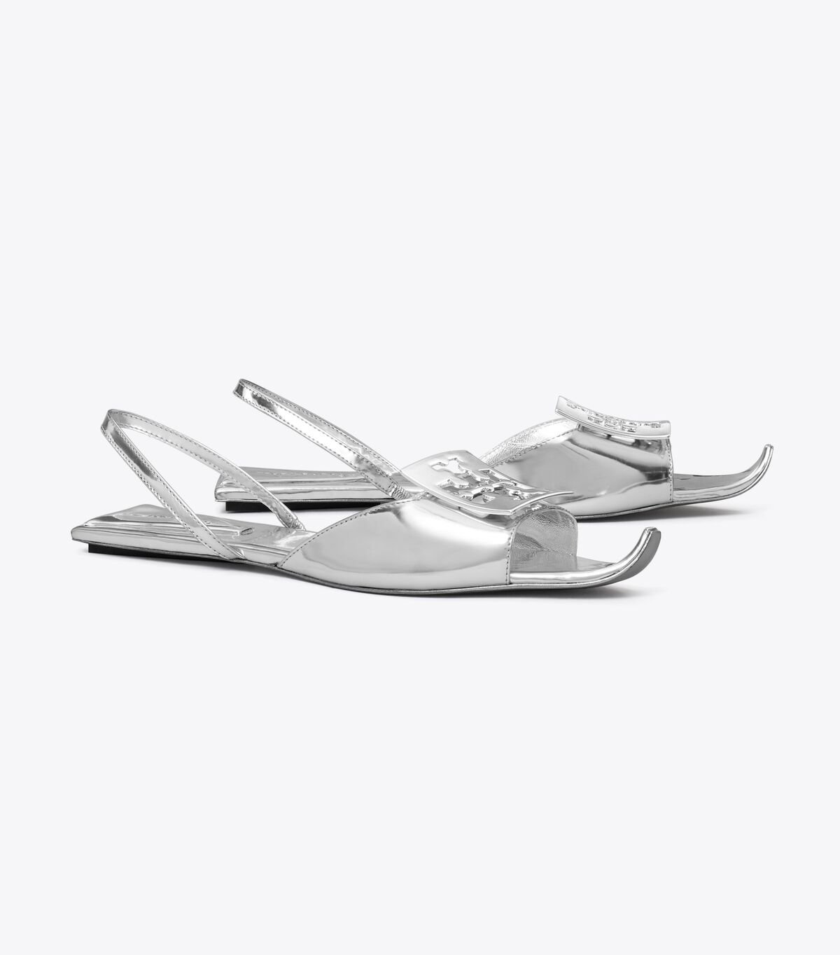 Women's Tory Burch Logo Flat Slingback Sandals Silver | AEYCOP-145 - Tory Burch Outlet Sale