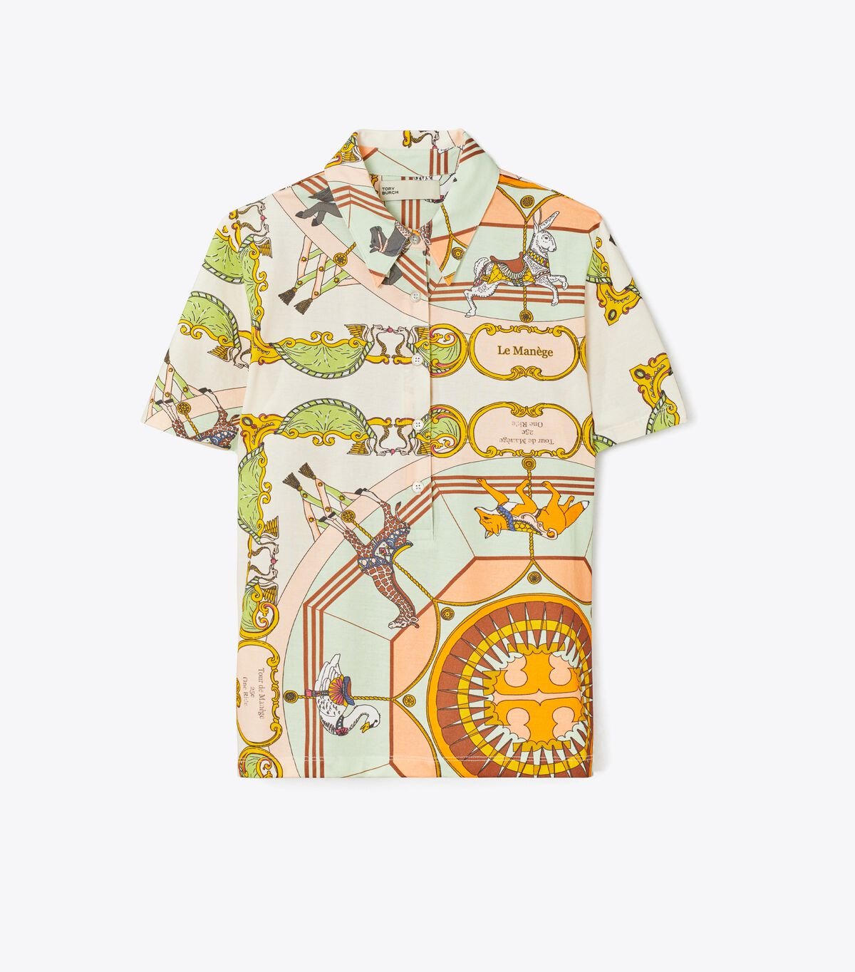 Women's Tory Burch Mercerized Cotton Printed Polo Shirts Cream | ALCEVZ-287 - Tory Burch Outlet Sale