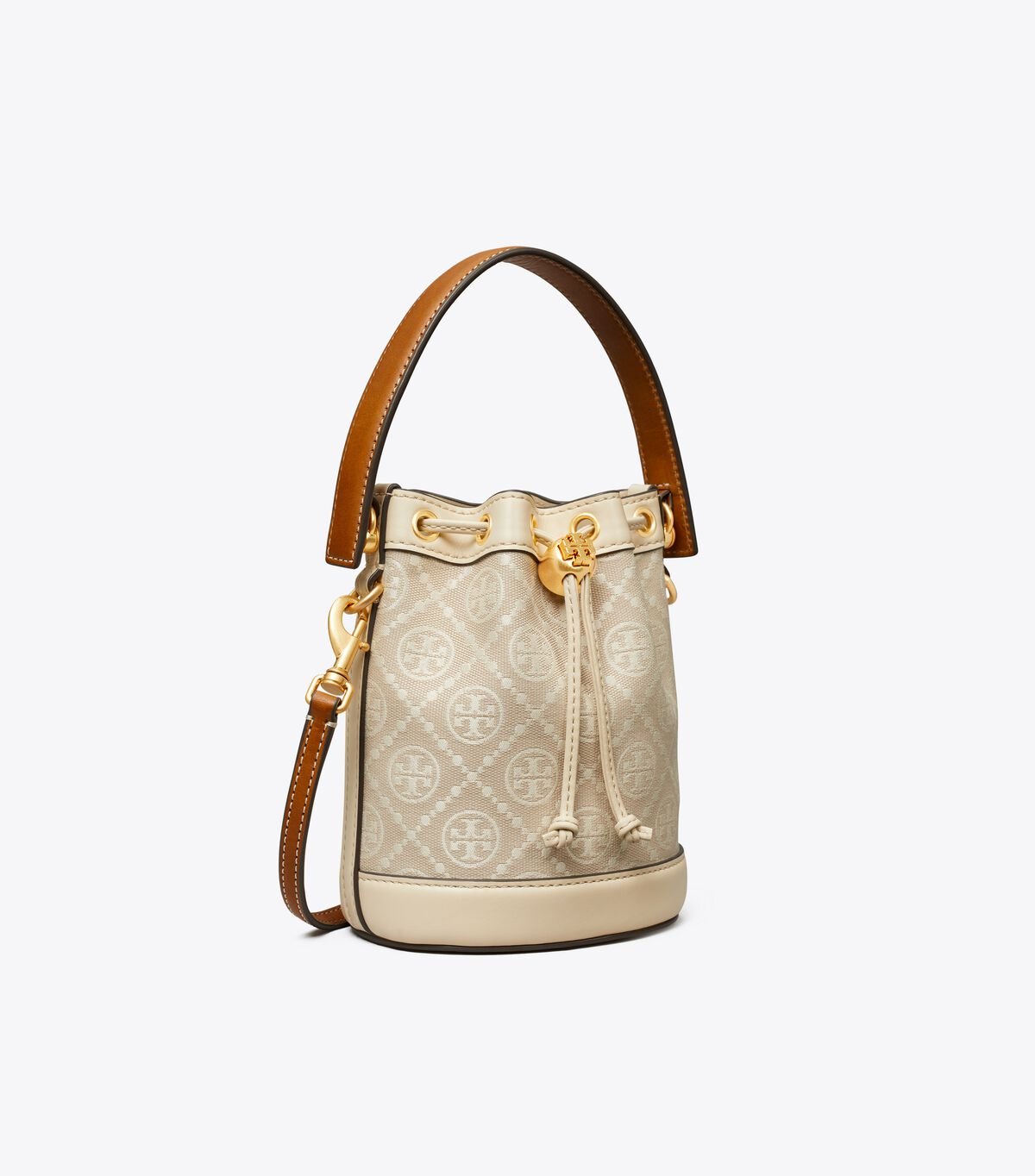 Women's Tory Burch Mini T Monogram Bucket Bags Beige | FBKQWZ-058 - Tory Burch Outlet Sale