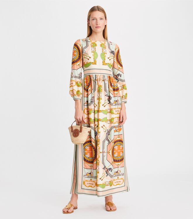 Women's Tory Burch Printed Silk Dress Multicolor | TALPSX-879 - Tory Burch Outlet Sale