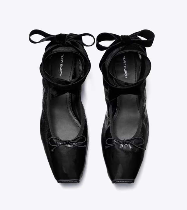 Women's Tory Burch Ankle-Wrap Flat Shoes Black | LXMIPJ-829 - Tory Burch Outlet Sale