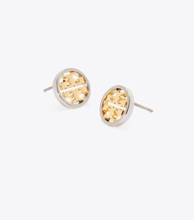 Women's Tory Burch Miller Stud Earrings Gold / Silver | JKOYDV-187 - Tory Burch Outlet Sale