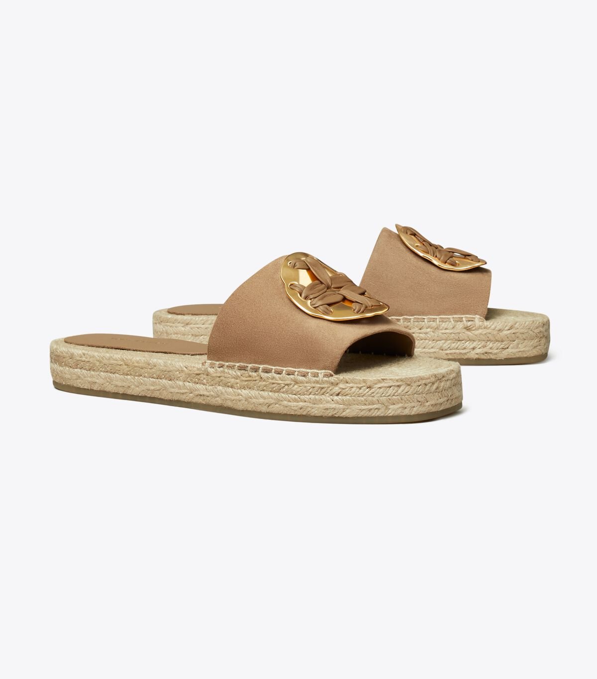 Women's Tory Burch Woven Double T Espadrille Slides Brown | UDGTRP-670 - Tory Burch Outlet Sale
