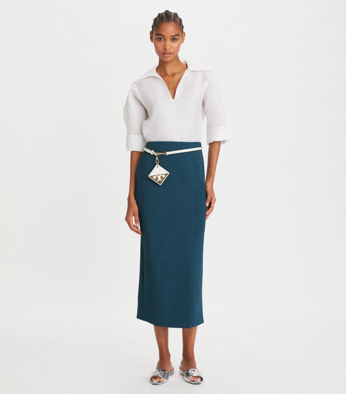 Women's Tory Burch Stretch Faille Wrap Skirts Blue | KUSHNT-532 - Tory Burch Outlet Sale