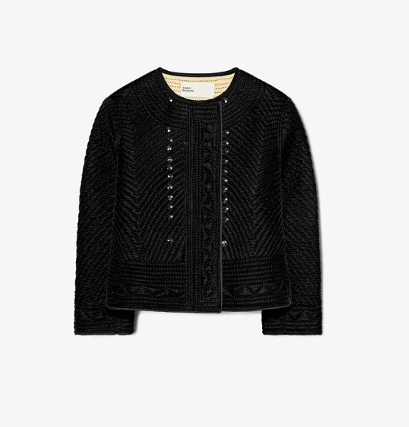 Women's Tory Burch Iridescent Velvet Quilted Jackets Black | EGJPLS-237 - Tory Burch Outlet Sale