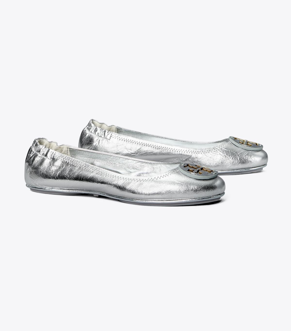 Women's Tory Burch Minnie Travel Ballet Flats Silver | SQZJXH-584 - Tory Burch Outlet Sale