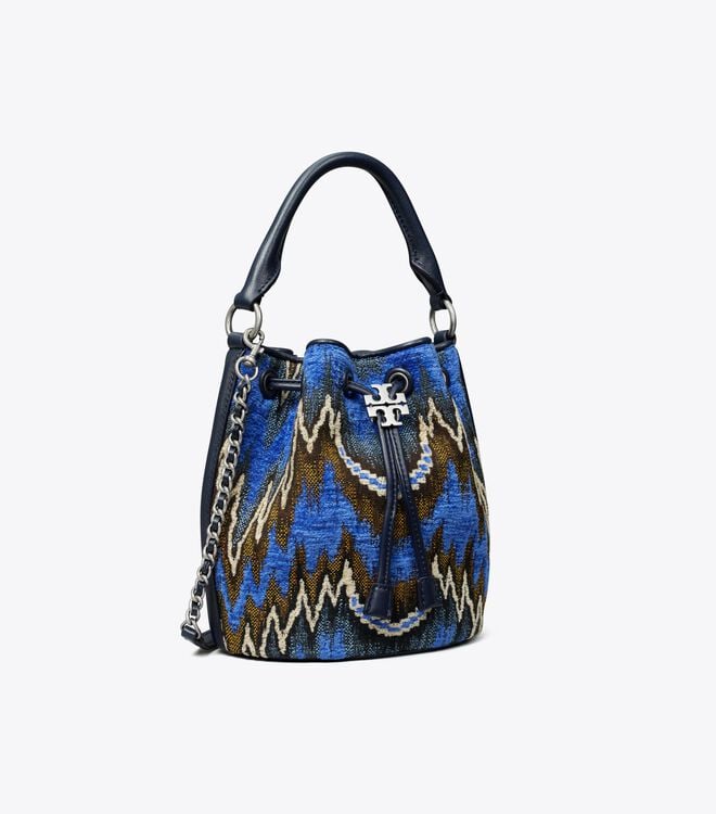 Women's Tory Burch Fleming Soft Flame Stitch Bucket Bags Blue | LKDUMY-456 - Tory Burch Outlet Sale