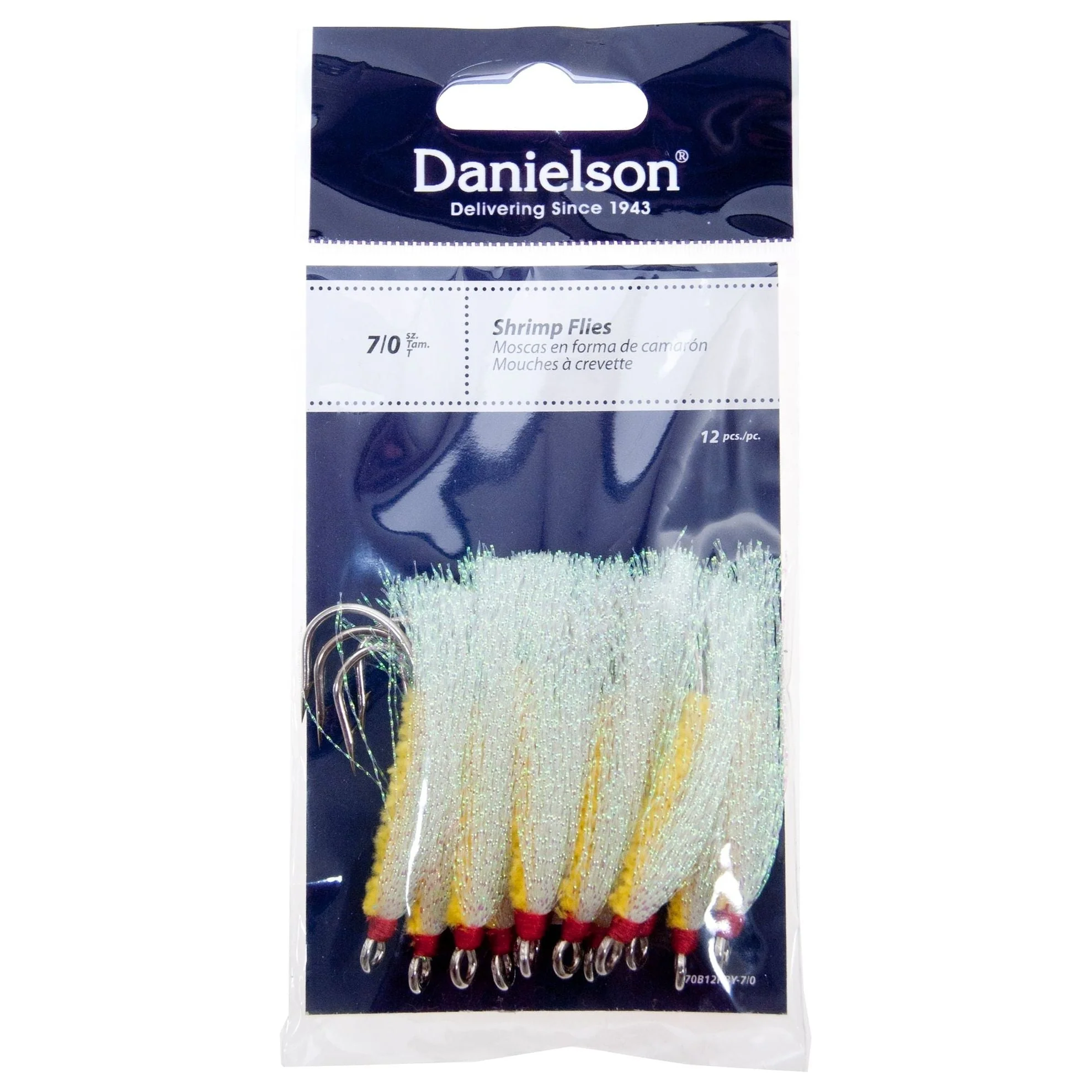 Danielson Shrimp Flies Sz 7/0 Qty 12 Yellow/Rainbow