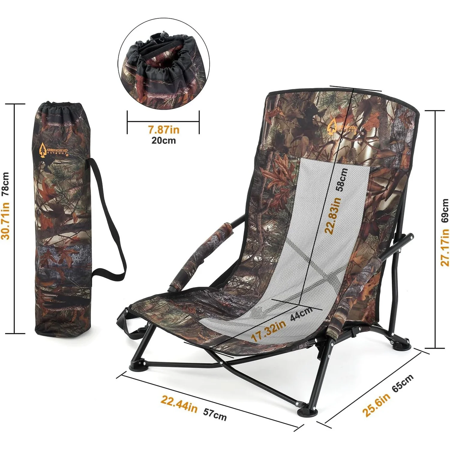 Portable Folding Turkey Hunting Blind Low Profile Chair with Padded Armrest