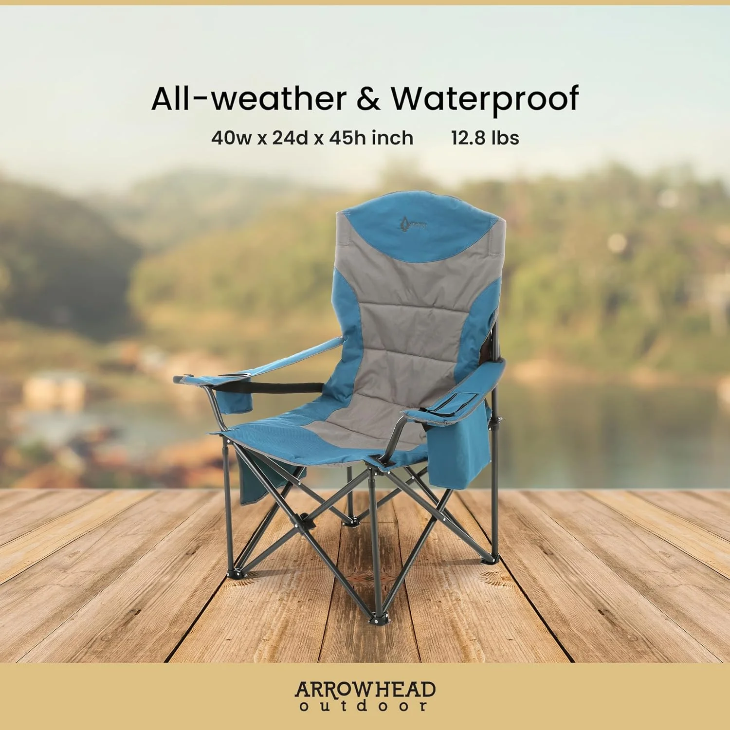 XXL Folding Padded Camping Chair w/Cup & Wine Holder