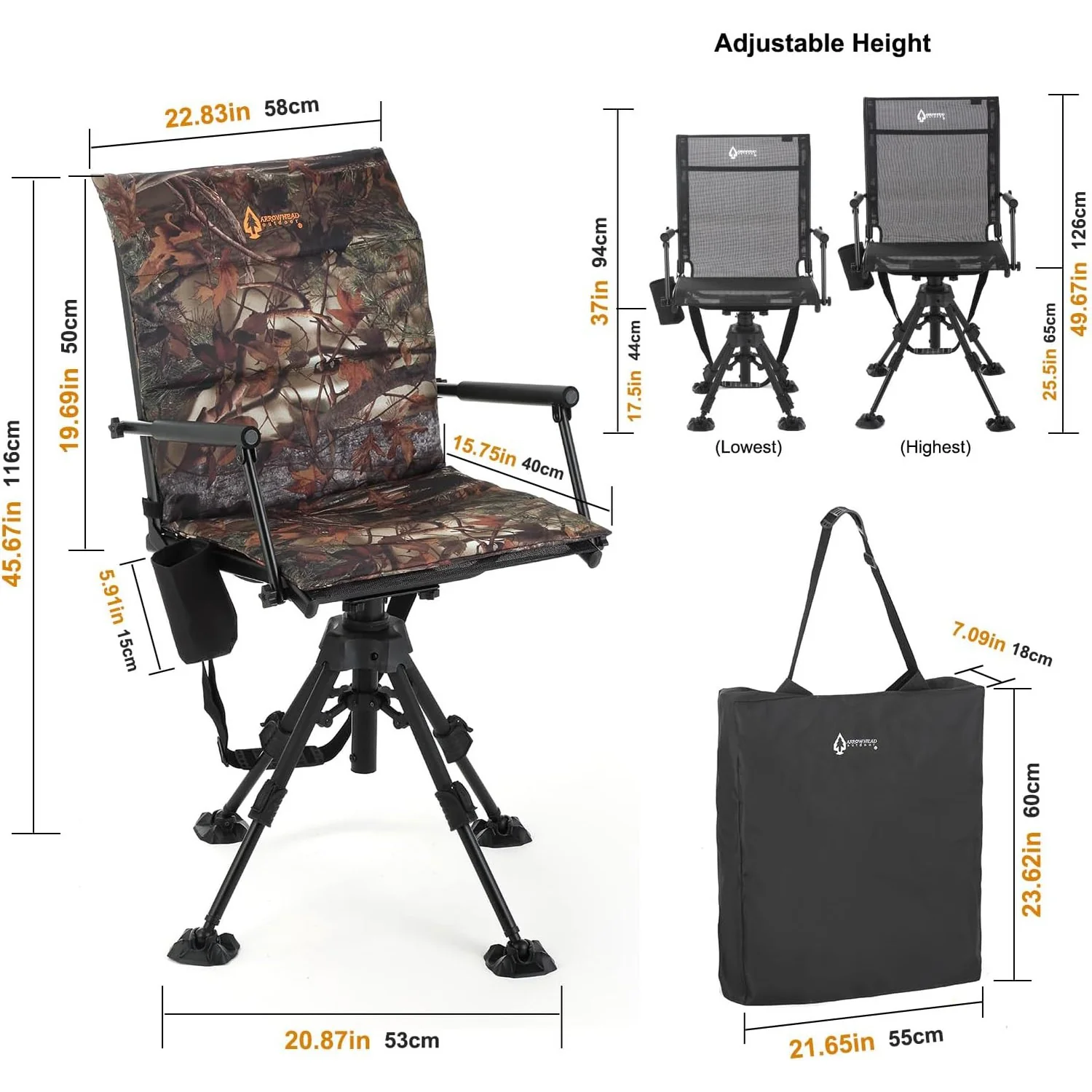 360° Hunting Swivel Blind Chair with Removable Camouflage Seat Pad