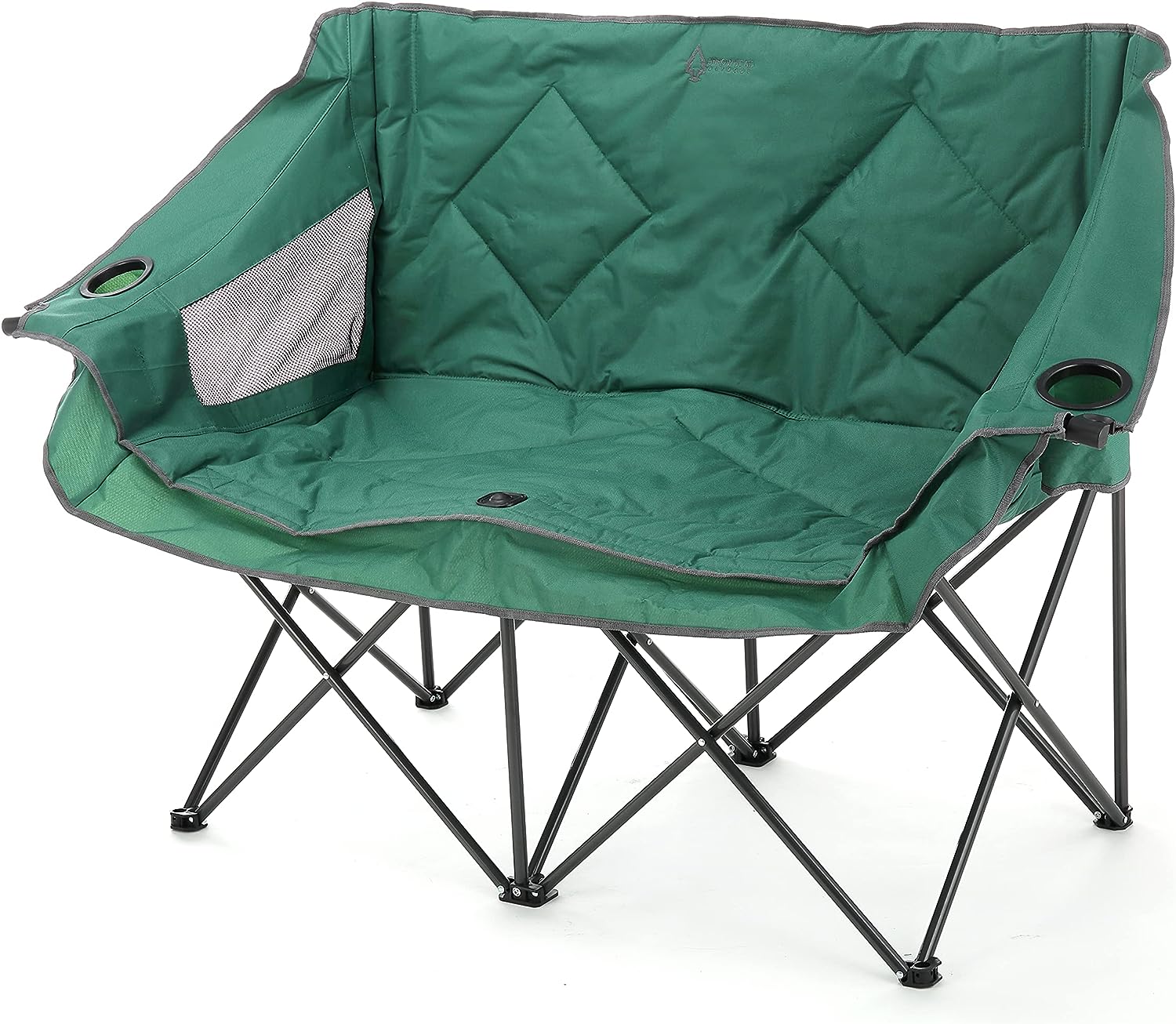 Portable Folding Double Duo Camping Chair Loveseat w/ 2 Cup & Wine Glass Holder