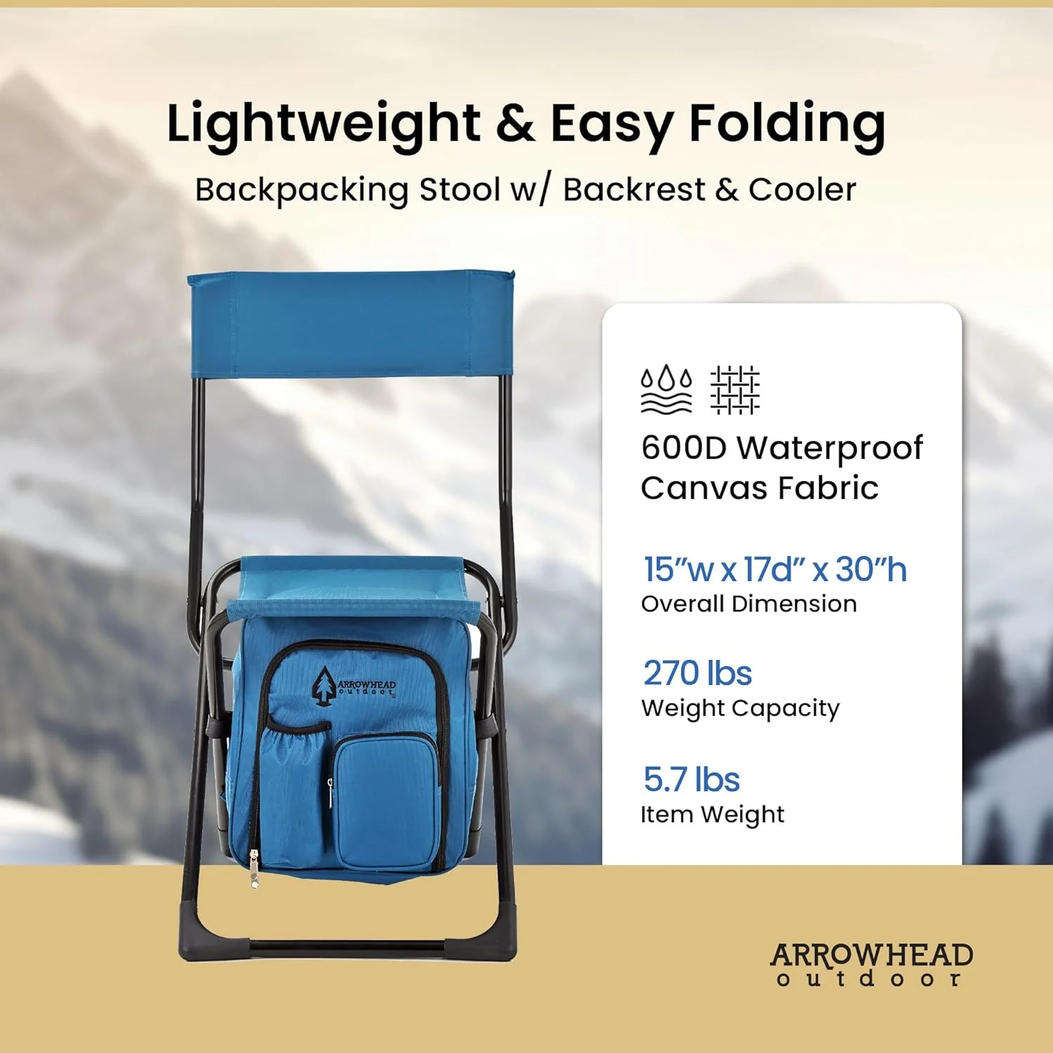 Backpackable Stool with Backrest and Cooler - Large Seat