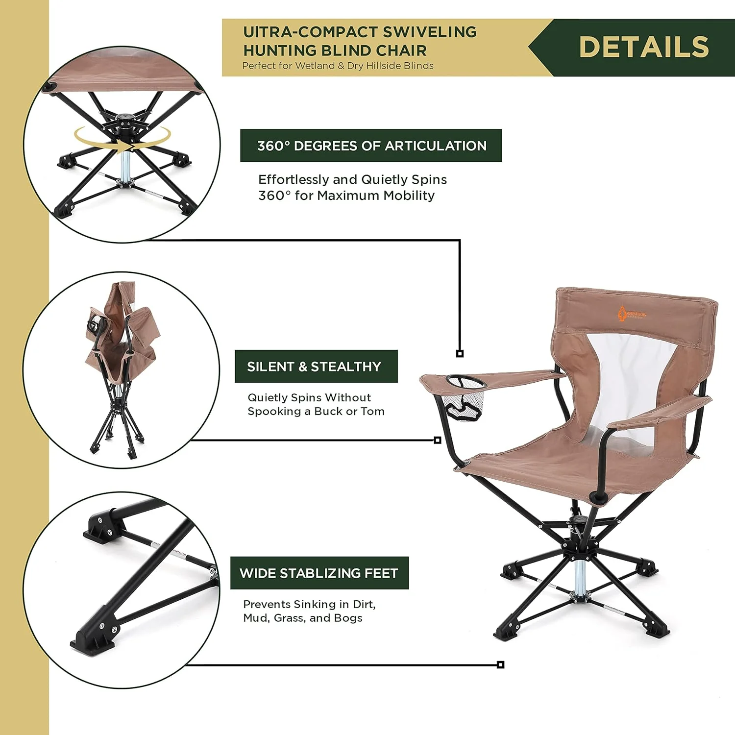360° Degree Swivel Hunting Chair with Armrests
