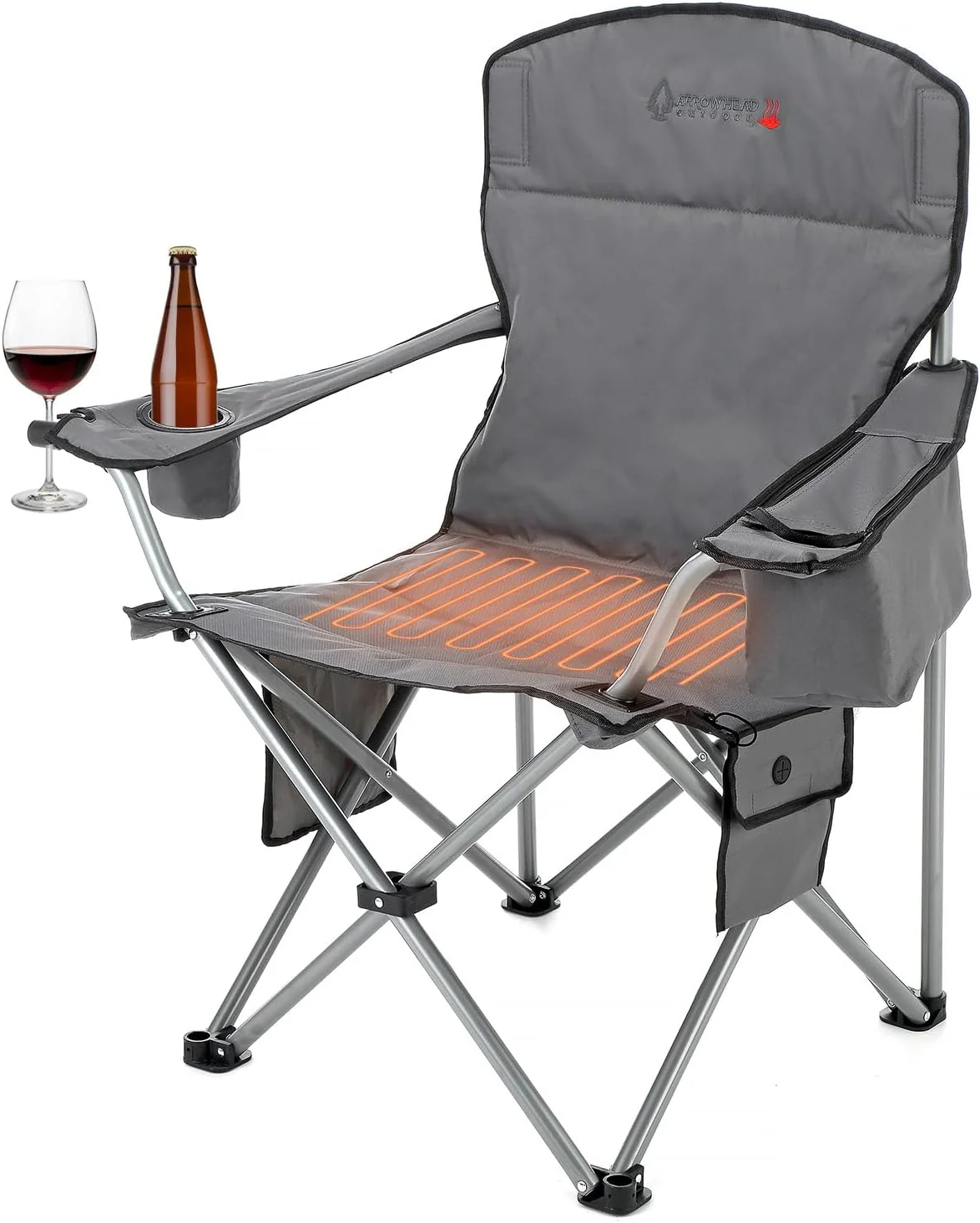 Portable Heated Folding Camping Chair w/ 6-Can Cooler, 3 Heat Settings