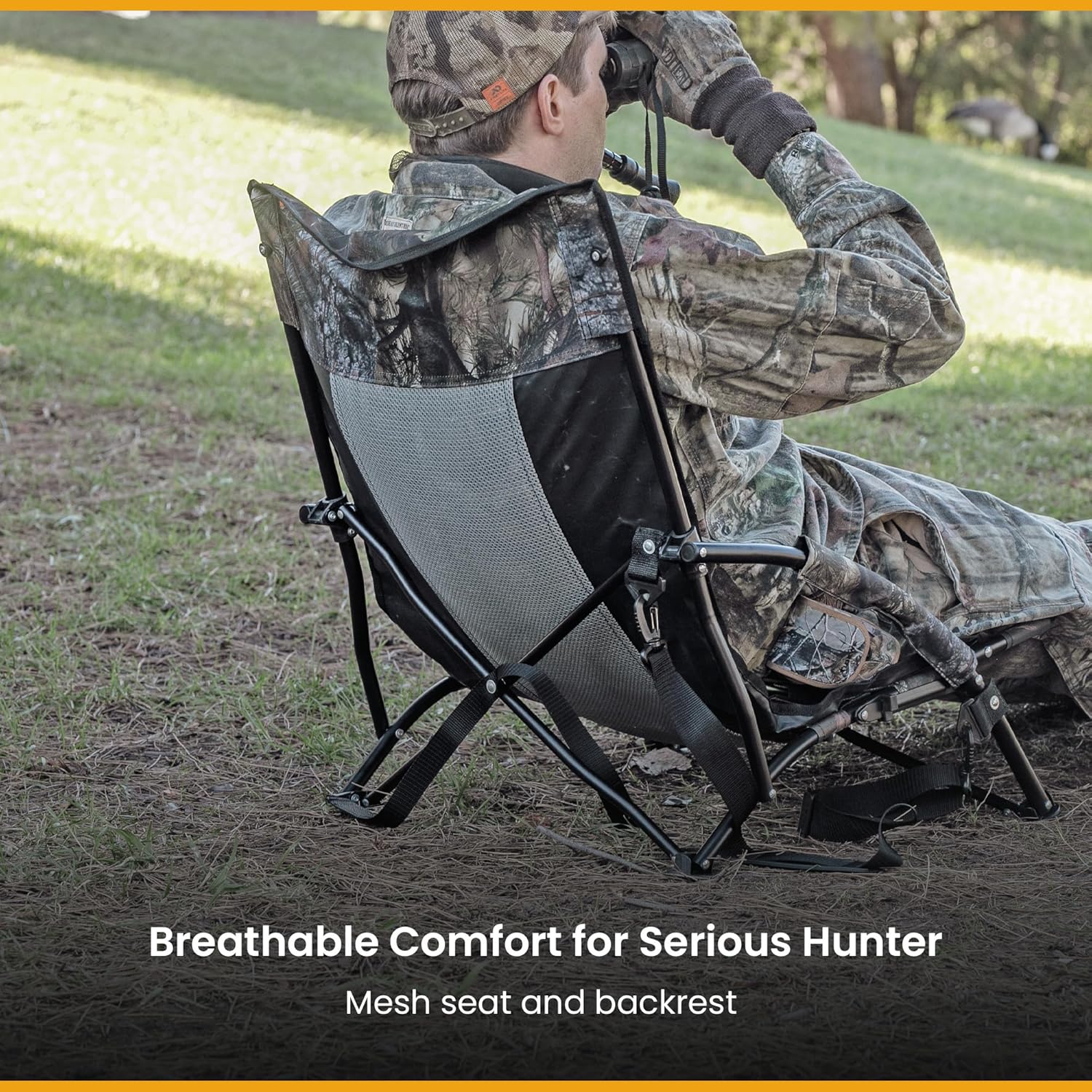 Portable Folding Turkey Hunting Blind Low Profile Chair with Padded Armrest