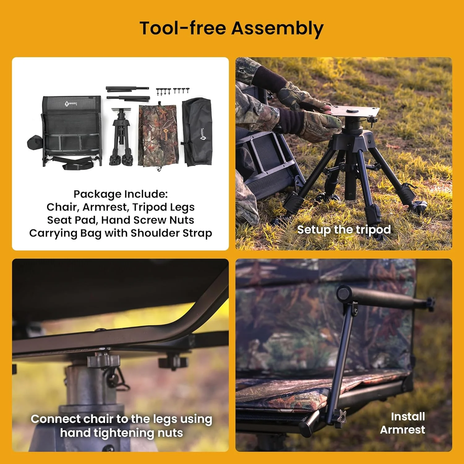 360° Hunting Swivel Blind Chair with Removable Camouflage Seat Pad