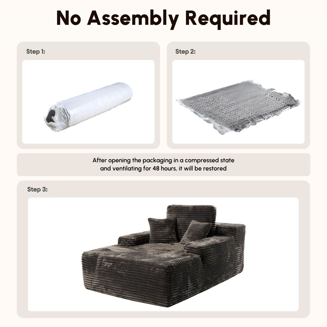 Boneless Chaise Lounge,Luxurious Faux Fur, No Assembly Required