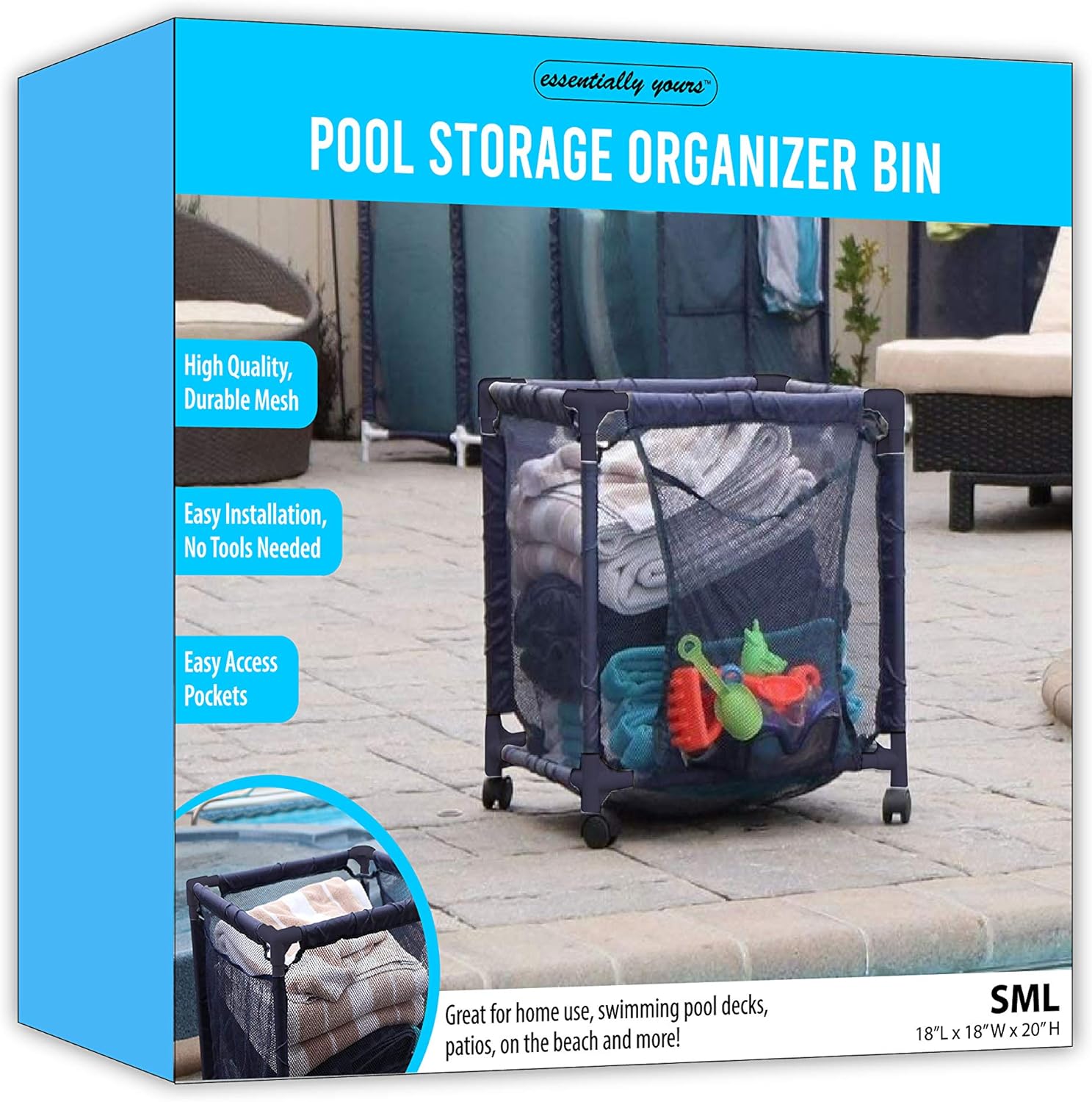 Essentially Yours Rolling Pool Storage Small Organizer Bin, 18