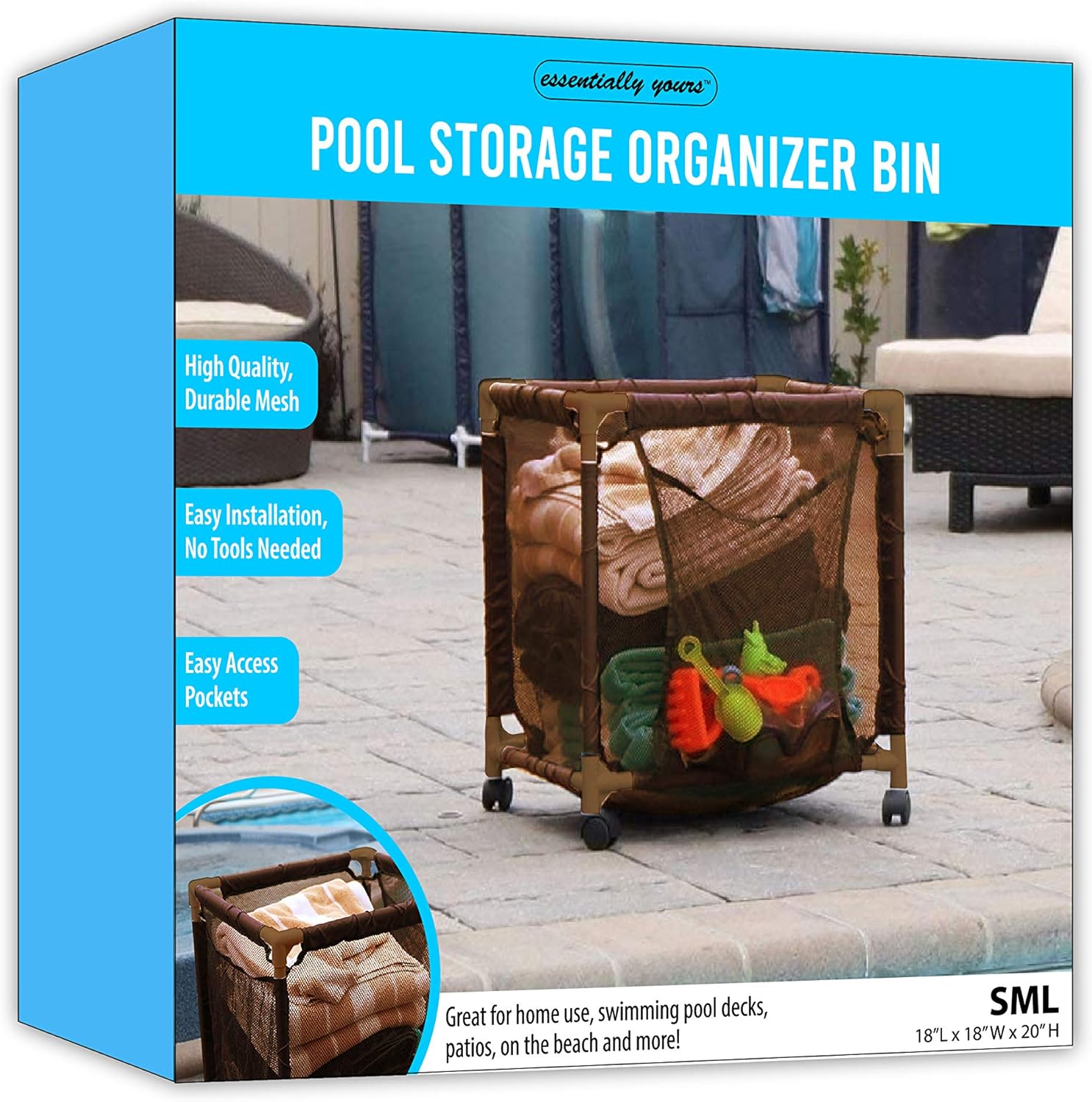 Essentially Yours Rolling Pool Storage Small Organizer Bin, 18