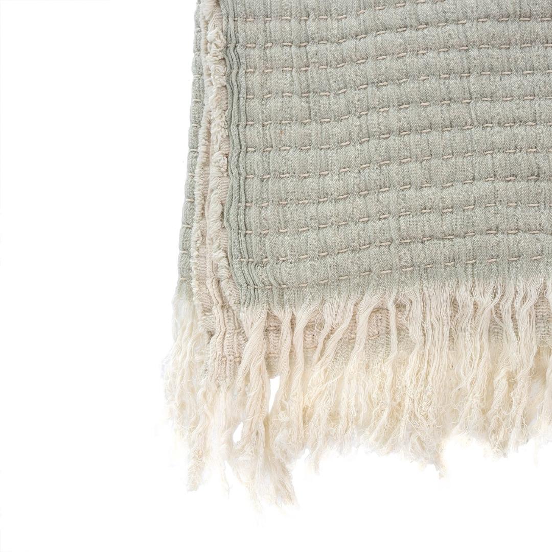 Kantha Stitch Throw - Lichen