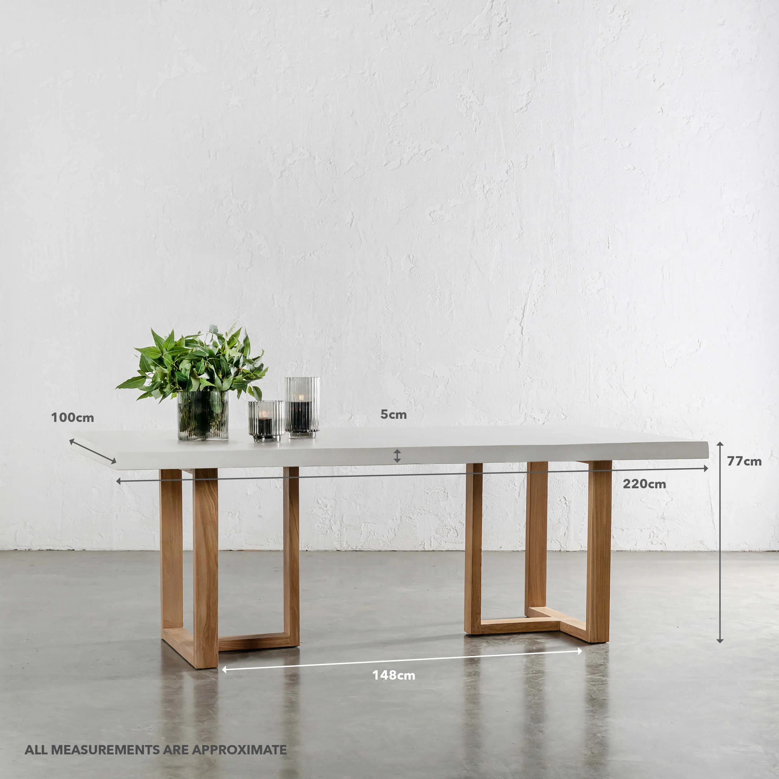 ARIA HALMSTAD DINING TABLE  |  BIANCO CIMENT + TEAK LEGS  |  220CM