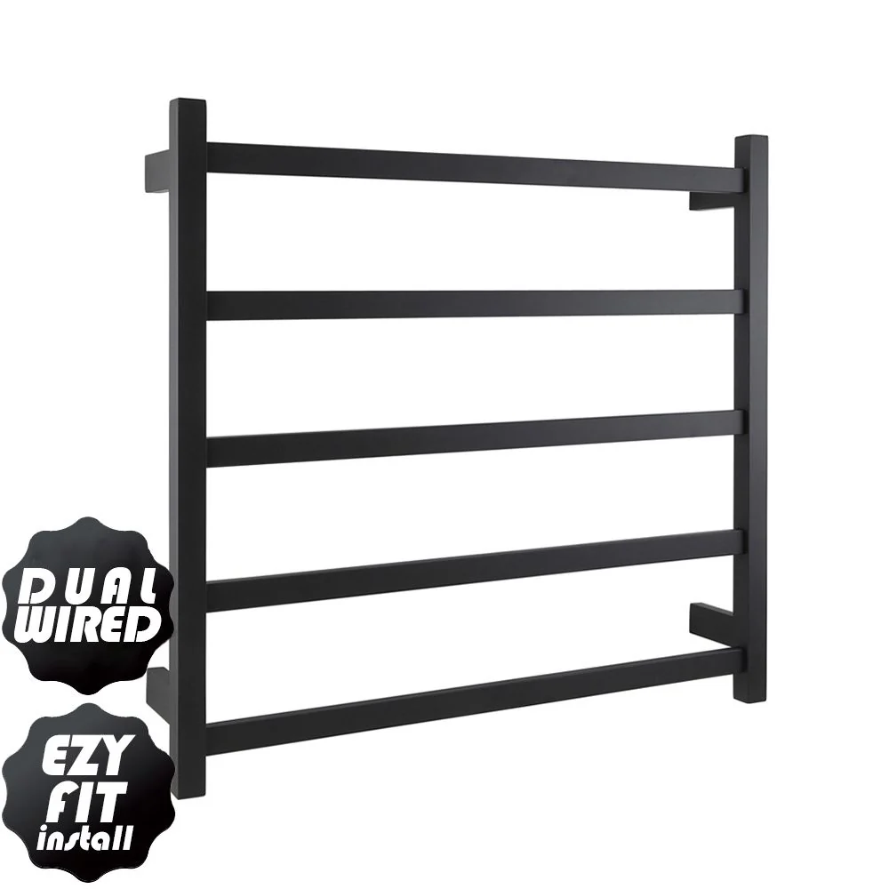 EZY FIT Heated Towel Rail Flat Tube Dual Wired (W750mm x H700mm) Matte Black