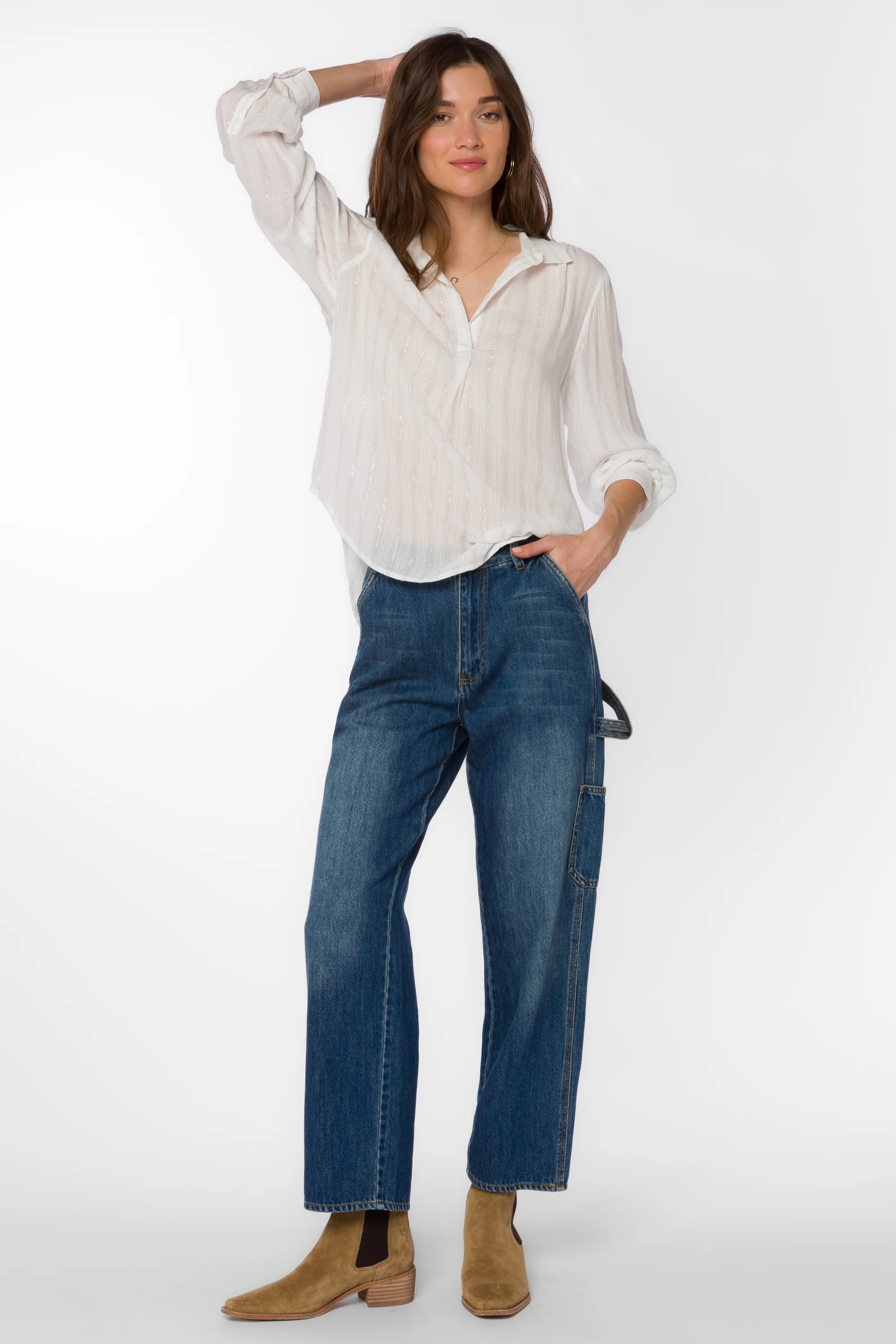 Kenzie White Lurex Stripe Shirt