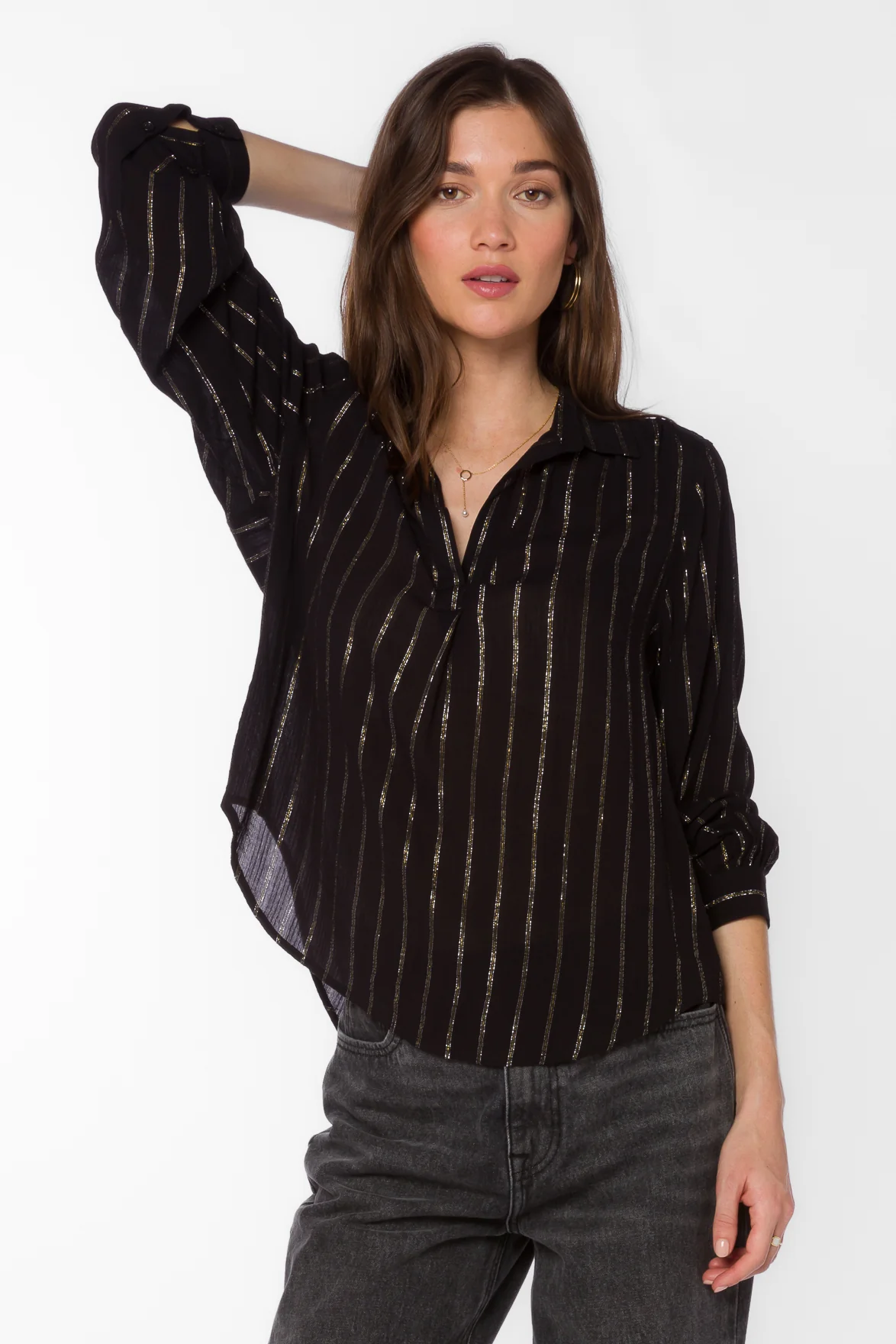 Kenzie Black Lurex Stripe Shirt